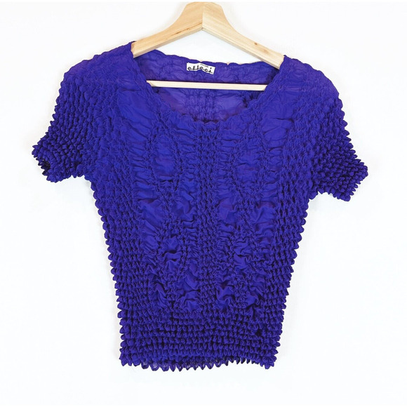 Vintage 90s Creazioni Effeci Womens Scrunch Top One Size Popcorn Textured Retro - Picture 1 of 5